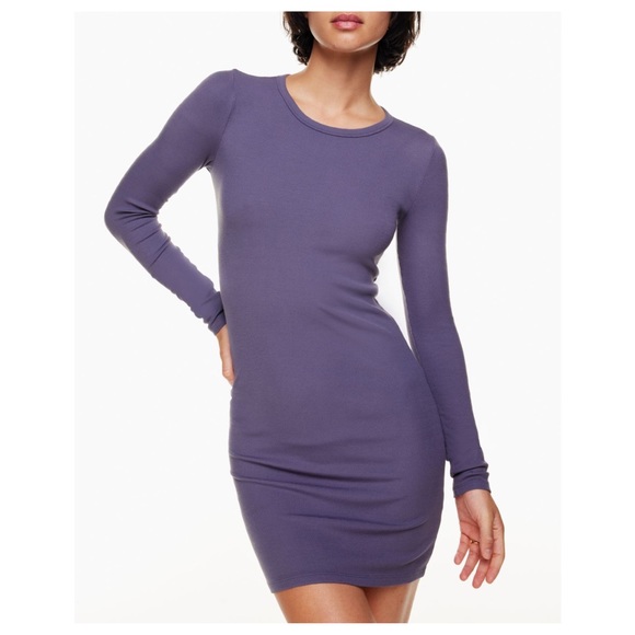 Aritzia Wilfred Free Stayover Purple Long Sleeve Crewneck Mini Dress Size Small - Picture 1 of 16
